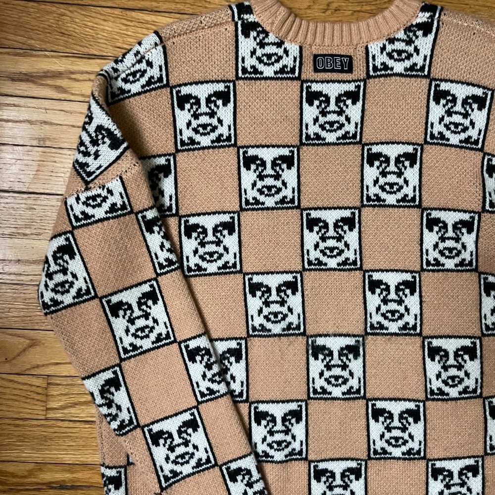 OBEY Women's Checkered Pattern Sweater